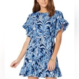Lilly Pulitzer Blue Darlah Ruffle Wrap Stretch Dress You're the Zest Size 10